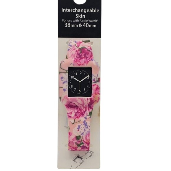 Interchangeable Floral Watch Skin Band 38mm 40mm Apple Watch Pink Purple Flowers - Picture 1 of 2